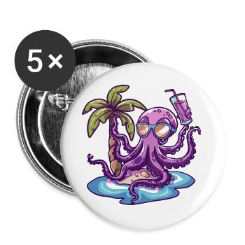 Oktopus Sommer Urlaub - Buttons groß 56 mm (5er Pack) - Weiß - Vorne