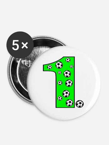 Nummer Eins – Fußball - Buttons groß 56 mm (5er Pack) - Weiß
