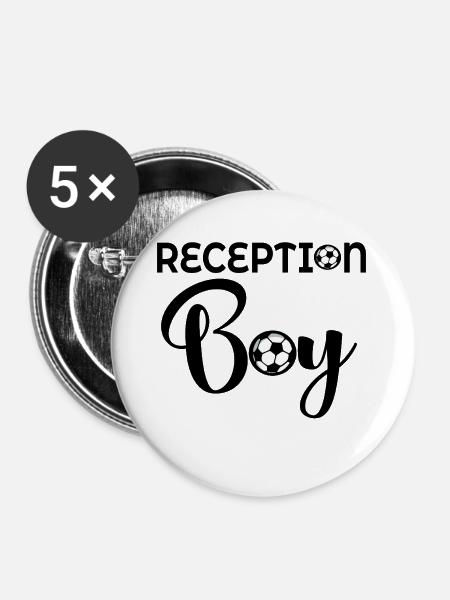 Empfang Fußballjunge - Buttons groß 56 mm (5er Pack) - Weiß