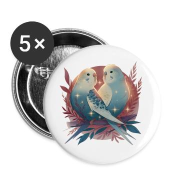 Wellensittiche - Buttons groß 56 mm (5er Pack) - Weiß - Vorne
