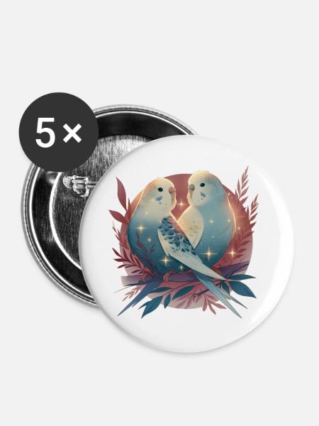 Wellensittiche - Buttons groß 56 mm (5er Pack) - Weiß