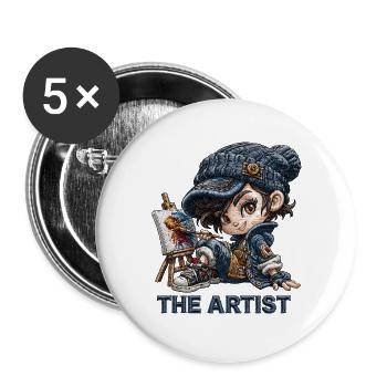 Artiste chibi au pinceau - Lot de 5 grands badges (56 mm) - blanc - Devant