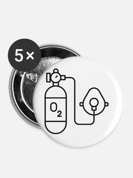 Sauerstoffflasche und Maskensymbol - Buttons groß 56 mm (5er Pack) - Weiß