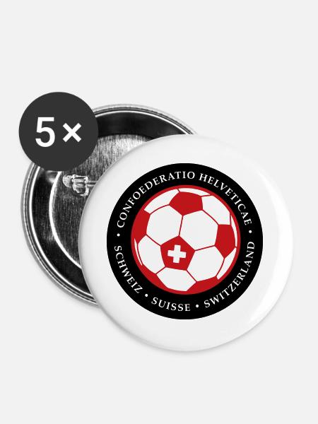 Schweizer Fußballkugel Rot Schwarz - Buttons groß 56 mm (5er Pack) - Weiß