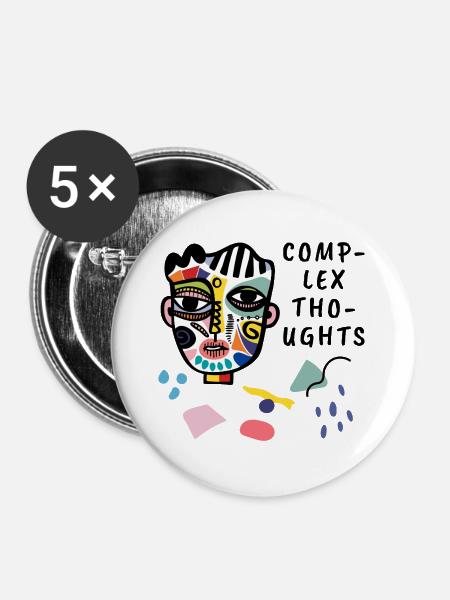 Komplexe Gedanken abstrakte Gesichtsillustration - Buttons groß 56 mm (5er Pack) - Weiß