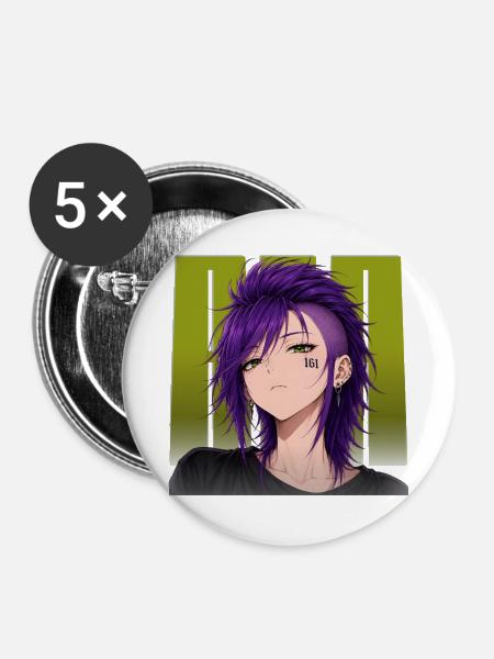 161 Anime Punk Girl – Antifaschista Streetwear - Buttons groß 56 mm (5er Pack) - Weiß