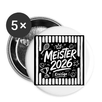 Tennis Meister 2026, Kreisliga Sieger gestreift - Buttons groß 56 mm (5er Pack) - Weiß - Vorne