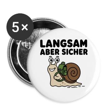 Langsam aber sicher – Niedliche Comic-Schnecke - Buttons groß 56 mm (5er Pack) - Weiß - Vorne
