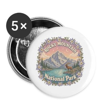 Rocky Mountain National Park – Vintage Wandern - Buttons groß 56 mm (5er Pack) - Weiß - Vorne