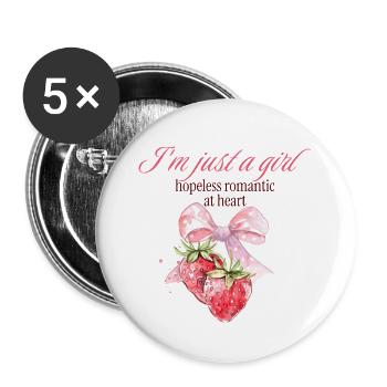 Ruban de fraise romantique désespéré - Lot de 5 grands badges (56 mm) - blanc - Devant