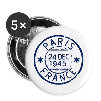 Paris France Postage Stamp Grunge Rubber Stamp Vec - Buttons large 2.2''/56 mm (5-pack) - white - Front