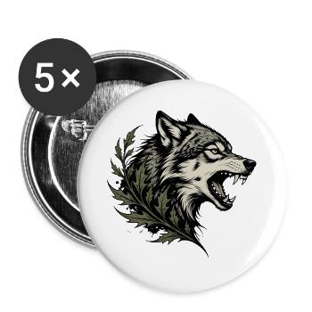 Wolf spirit with foliage - Buttons large 2.2''/56 mm (5-pack) - white - Front