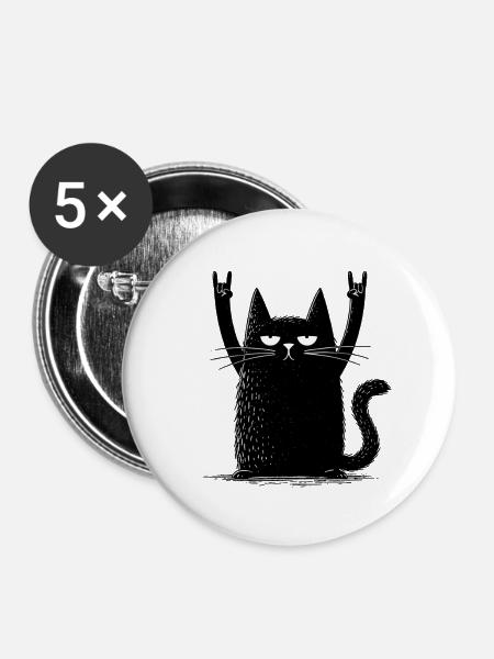Schwarzer Katzenrocker - Buttons groß 56 mm (5er Pack) - Weiß