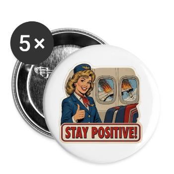 Funny Stay Positive Retro Flight Attendant - Buttons large 2.2''/56 mm (5-pack) - white - Front