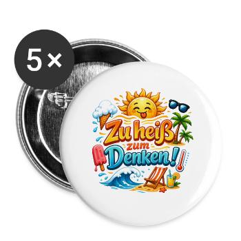 Lustiges Sommer T-Shirt Motiv Hitzewelle - Buttons groß 56 mm (5er Pack) - Weiß - Vorne