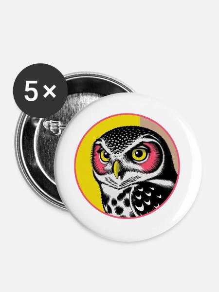 Bunte Eule - Buttons groß 56 mm (5er Pack) - Weiß