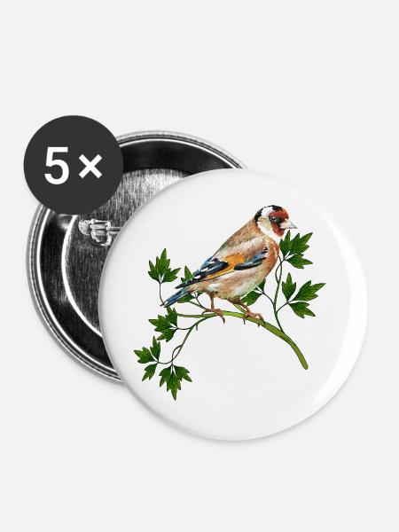 Bunter Vogel - Buttons groß 56 mm (5er Pack) - Weiß