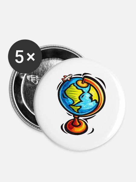 Vivid Globe Reiseskizza - Buttons groß 56 mm (5er Pack) - Weiß