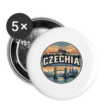 Retro Czechia Charles Bridge Badge Travel Poster - Buttons large 2.2''/56 mm (5-pack) - white - Front