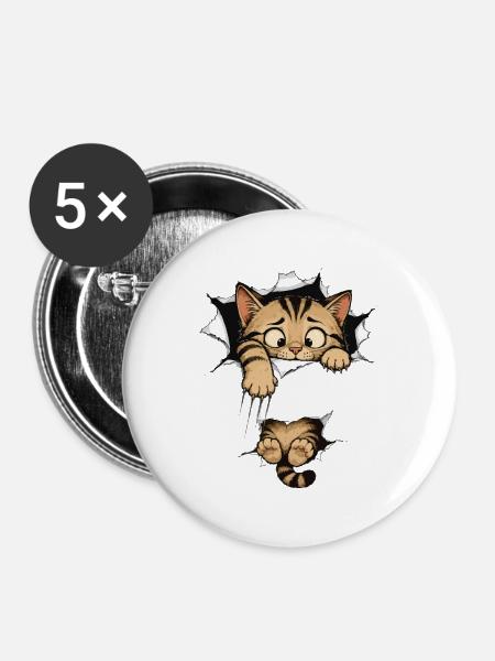Lustige Katze - Buttons groß 56 mm (5er Pack) - Weiß