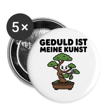 Bonsai-Baum – Geduld ist meine Kunst – Zen Design - Buttons groß 56 mm (5er Pack) - Weiß - Vorne