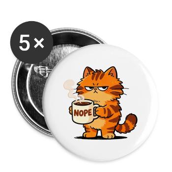 Mürrische Katze Kaffee Nope Spruch - Buttons groß 56 mm (5er Pack) - Weiß - Vorne