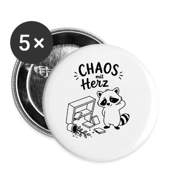 Chaos mit Herz - Buttons groß 56 mm (5er Pack) - Weiß - Vorne