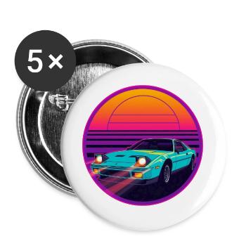 Retro-80er-Jahre-Synthwave-JDM-Stil-Sportwagendesign - Buttons groß 56 mm (5er Pack) - Weiß - Vorne