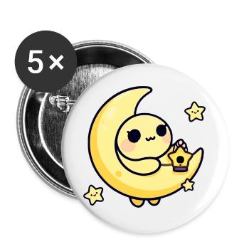 Mondbeschienener niedlicher Mond mit Sternenlaterne - Buttons groß 56 mm (5er Pack) - Weiß - Vorne