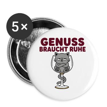 Genuss braucht Ruhe – Comic-Katze im Weinglas - Buttons groß 56 mm (5er Pack) - Weiß - Vorne