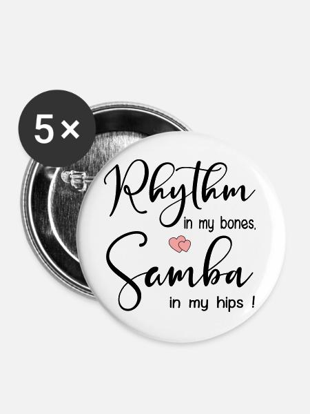 Samba-Rhythmustanz - Buttons groß 56 mm (5er Pack) - Weiß