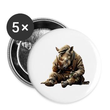 Melancholic rhinoceros with flowers - Buttons large 2.2''/56 mm (5-pack) - white - Front