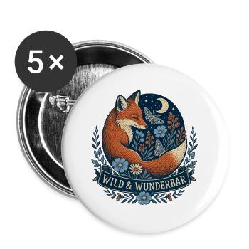 Wild & Wunderbar – Mystischer Fuchs - Buttons groß 56 mm (5er Pack) - Weiß - Vorne