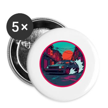 Retro 80s JDM Hatchback Street Race Synthwave Art - Buttons large 2.2''/56 mm (5-pack) - white - Front