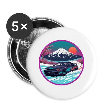 Retro 90s JDM Mt Fuji Skyline R32 Synthwave Art - Buttons large 2.2''/56 mm (5-pack) - white - Front