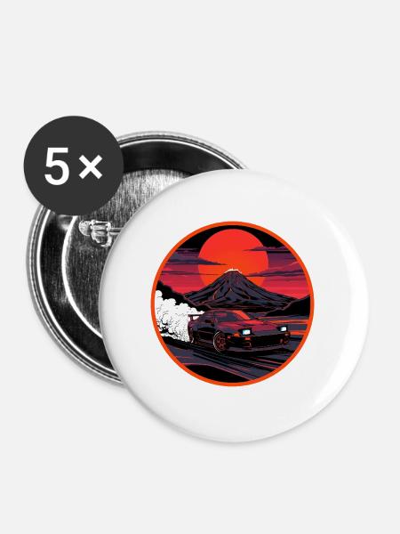 Neon Fuji Drift Smoke Edition - Buttons groß 56 mm (5er Pack) - Weiß