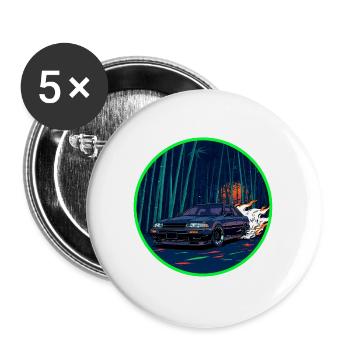 Retro 80er JDM Bamboo Forest Auspuff-Flammen-Kunst - Buttons groß 56 mm (5er Pack) - Weiß - Vorne