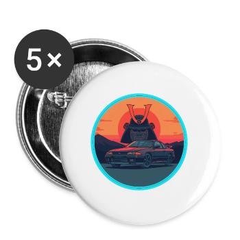 Retro 90er JDM Samurai Kabuto Warrior Sportwagen - Buttons groß 56 mm (5er Pack) - Weiß - Vorne
