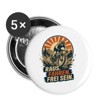 Raus. Fahren. Frei sein. – Gravelbike - Buttons groß 56 mm (5er Pack) - Weiß - Vorne