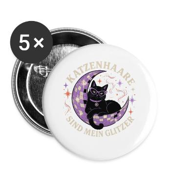 Katzenhaare sind mein Glitzer – Disco Katze - Buttons groß 56 mm (5er Pack) - Weiß - Vorne