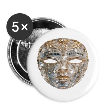 Détails brillants des masques en cristal - Lot de 5 grands badges (56 mm) - blanc - Devant
