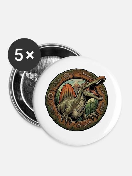 Spinosaurus im Steinring - Buttons groß 56 mm (5er Pack) - Weiß