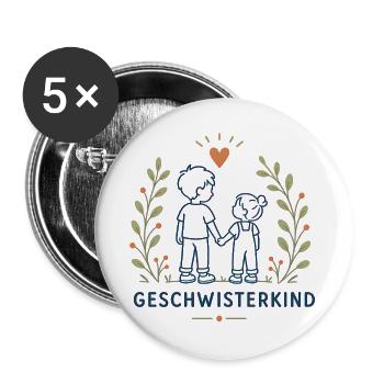 Geschwisterkind Geschwister Liebe - Buttons groß 56 mm (5er Pack) - Weiß - Vorne