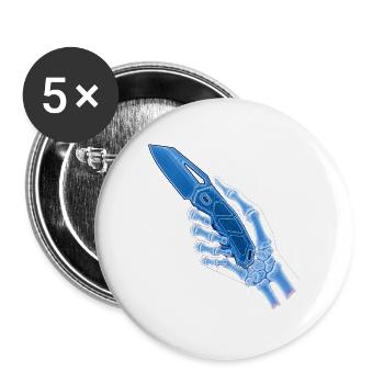 Couteau à rayons X bleu en main - Lot de 5 grands badges (56 mm) - blanc - Devant