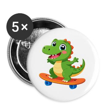 Petit dinosaure vert sur un skateboard – Design cool - Lot de 5 grands badges (56 mm) - blanc - Devant