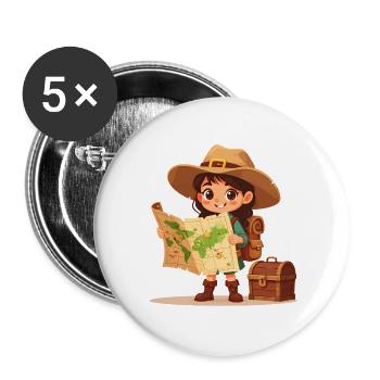 Petit explorateur de bandes dessinées avec carte au trésor et coffre - Lot de 5 grands badges (56 mm) - blanc - Devant