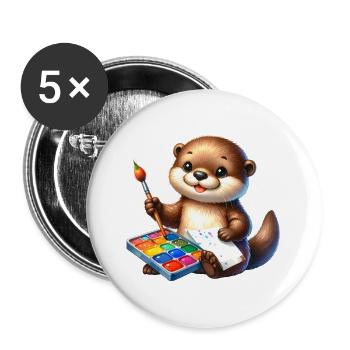Little cartoon otter with brush and color palette - Buttons large 2.2''/56 mm (5-pack) - white - Front
