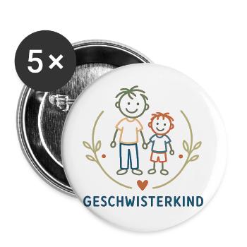 Geschwisterkind Brüder Illustration - Buttons groß 56 mm (5er Pack) - Weiß - Vorne