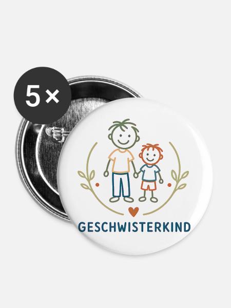 Geschwisterkind Brüder Illustration - Buttons groß 56 mm (5er Pack) - Weiß