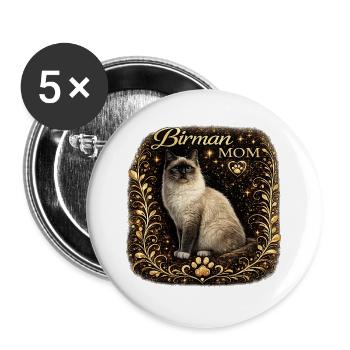 Chat Birman Mom Cadre en Or - Lot de 5 grands badges (56 mm) - blanc - Devant